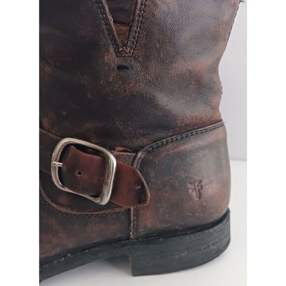 FRYE Veronica Ankle Bootie Dk Brown Distressed Leather Moto Buckle Strap 8.5 - Picture 3 of 14